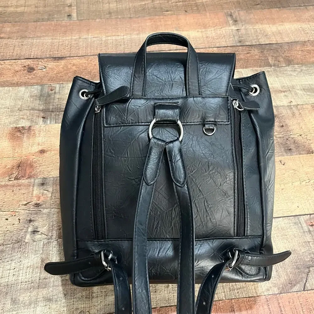 Vism Women's Black Faux Leather Concealed Carry Self Defense Backpack Safety